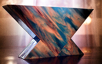 002 -Glass, copper, marble. 20 x 20 x 30 cm. Halogen light, 30 w.