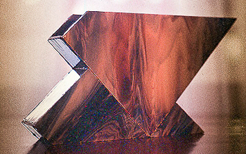 004 - Glass, copper, marble. 20 x 20 x 30 cm. Halogen light, 30 w.