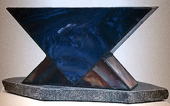 009 - Glass, copper, marble. 20 x 20 x 30 cm. Halogen light, 30 w.