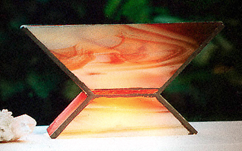 019 - Glass, copper, marble. 20 x 20 x 30 cm. Halogen light, 30 w.