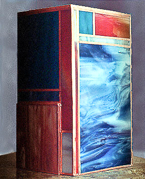 021 - Glass, copper, marble. 20 x 20 x 30 cm. Halogen light, 30 w.