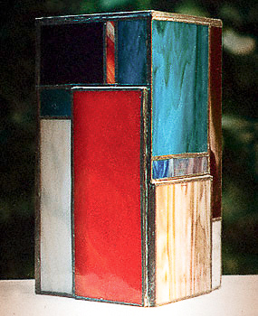 022 - Glass, copper, marble. 20 x 20 x 30 cm. Halogen light, 30 w.